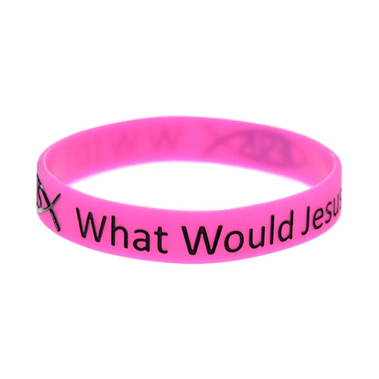 50 PCS WWJD Silicone Wristband 1/2 Inch Wide Adult Size 4 Colors