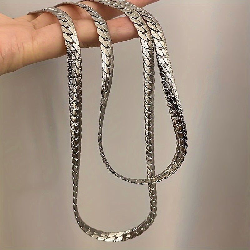 Embossed Cuban Chain Necklace Stainless Steel Women's Jewelry