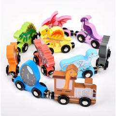 AotBlcer Wooden Dinosaur Train Magnetic Building Blocks Educational Toy