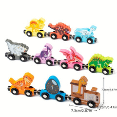 AotBlcer Wooden Dinosaur Train Magnetic Building Blocks Educational Toy