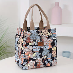 Retro Commuter Tote Handbag Sturdy Nylon Zipper Closure Fabric Lining Printed