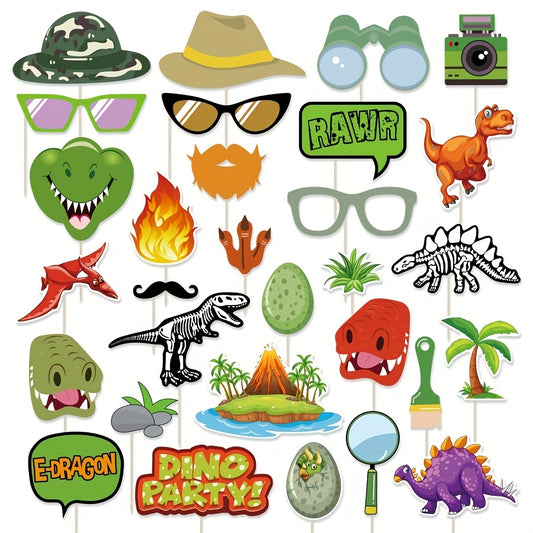 30pc Dinosaur Photo Booth Props Set for Birthday & Party Decorations