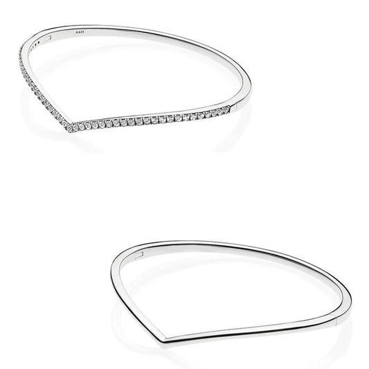 925 Sterling Silver Shimmering Wish Crystal Bracelet Bangle Charm DIY Jewelry