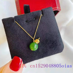 Vintage 925 Silver Green Jade Gourd Necklace Pendant