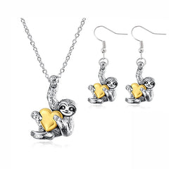 Silver Small Sloth Pendant Necklace Heart Sloth Necklaces For Women Girls