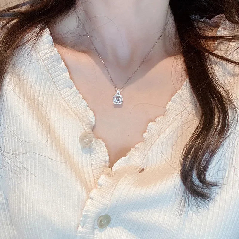 925 Silver Square Diamond Necklace Moissanite Pendant Wedding