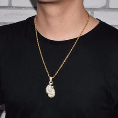 Hip Hop Ice Out Zircon Boxing Gloves Pendant Necklace Men Women