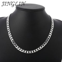 JINGLIN 925 Silver 8MM Chain Necklace 16-24 inch Flat Sideways Wedding Jewelry
