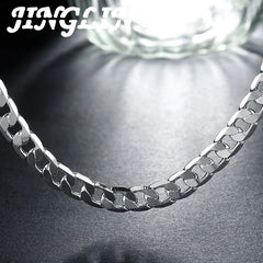 JINGLIN 925 Silver 8MM Chain Necklace 16-24 inch Flat Sideways Wedding Jewelry