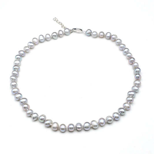 Grey Freshwater Pearl Necklace 8-9mm Round Pearls 45cm