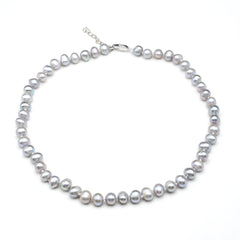 Grey Freshwater Pearl Necklace 8-9mm Round Pearls 45cm