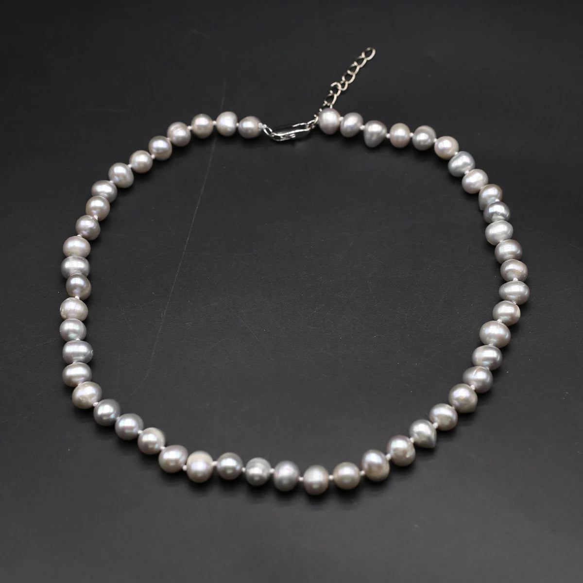 Grey Freshwater Pearl Necklace 8-9mm Round Pearls 45cm