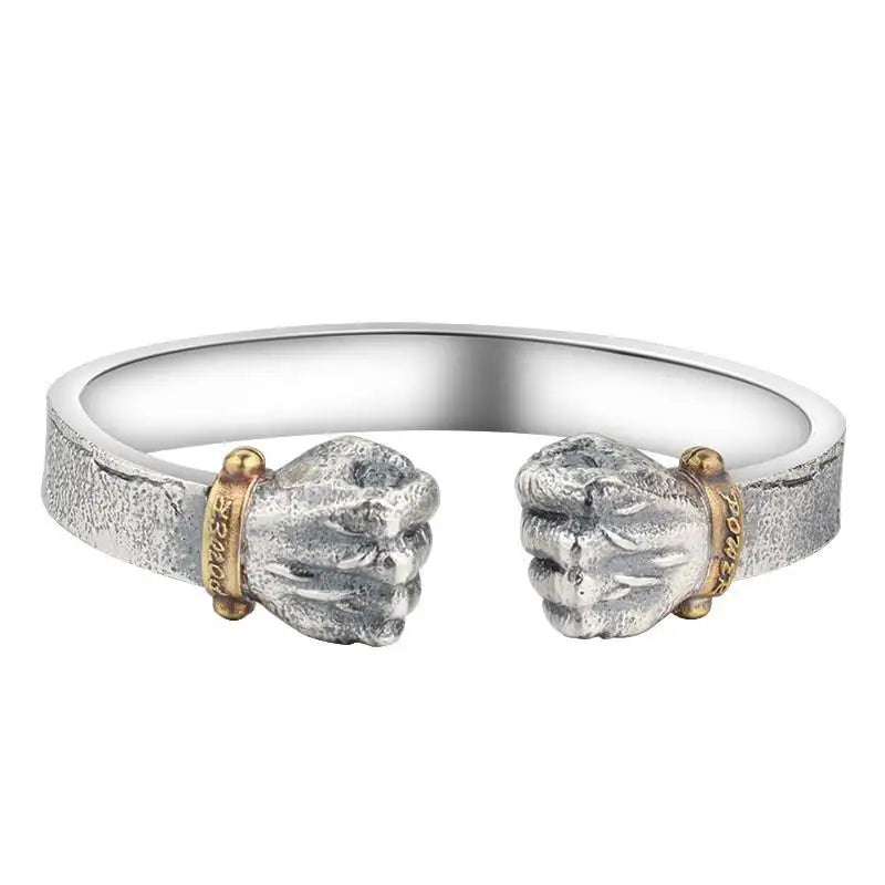 Men's 999 Silver Power Fist Cuff Bracelet Retro Personality Solid