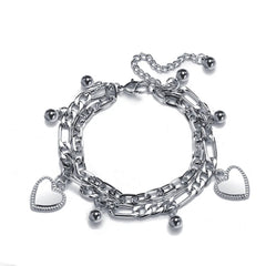 Punk Silver Chain Bracelet Cross Heart Bear Pendant