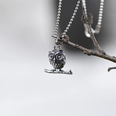 Sterling Silver Owl Pendant Small Animal Bird Necklace