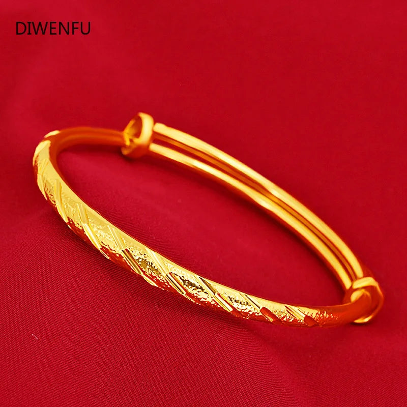 14K Yellow Bangles for Women Wedding Pulseira Feminina Bizuteria Bangles