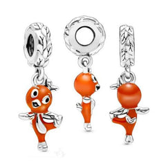 Up House & Balloons Charm 925 Sterling Silver Orange Bird Dangle Charm