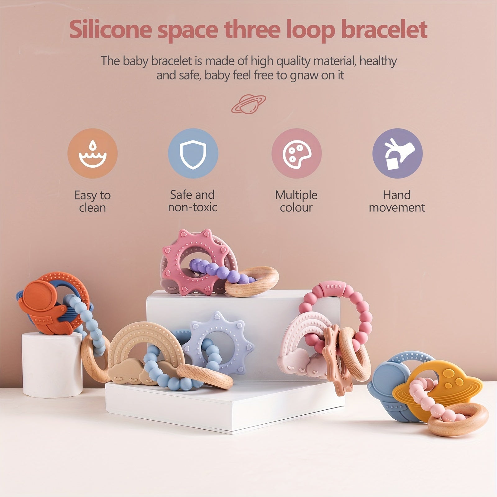 Silicone Space Three Loop Bracelet Teething Toy