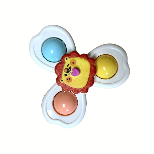 3 Cartoon Animal Spinning Tops with Suction Base - Safe Plastic Spin Toy