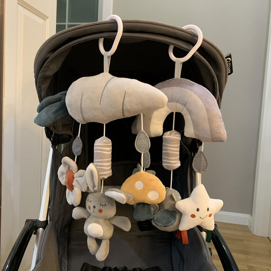 Plush Animal Wind Chime with Squeaker for Baby Car Seat, Stroller, Crib