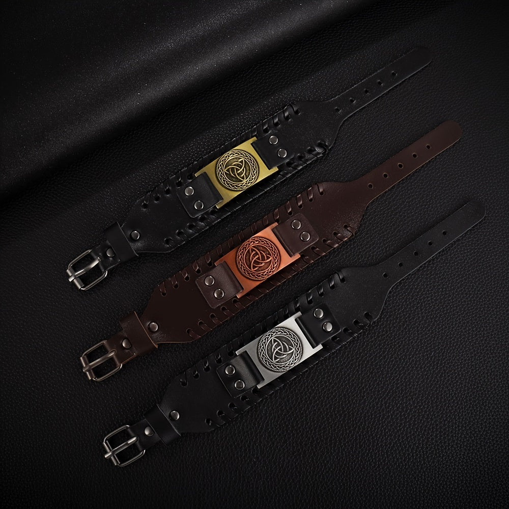 Viking Totem Bracelet Retro Triangle Logo Faux Leather