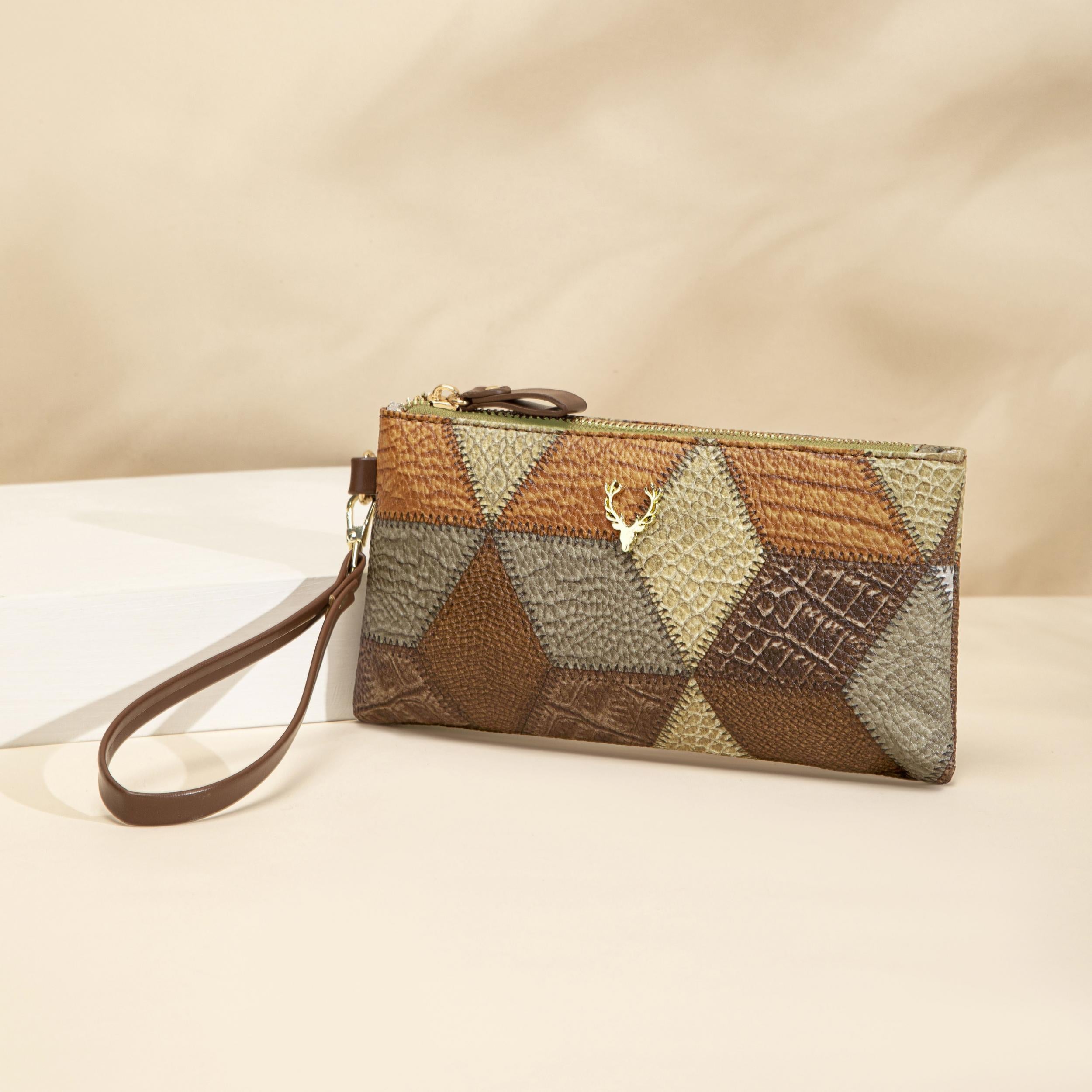 Rhombus Pattern Clutch Bag Women Wristlet Handbag
